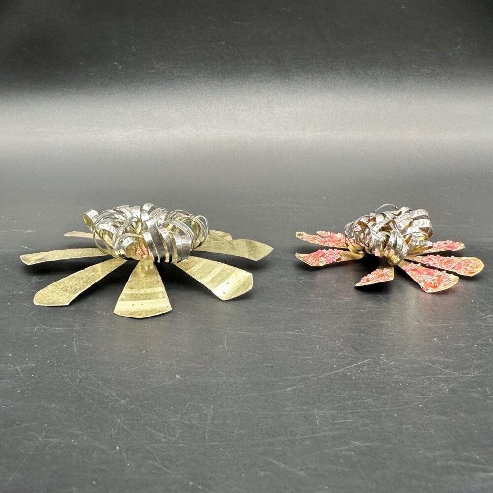 Vintage Flower Christmas Ornaments Handmade Tin Metal Pink Gold Floral Retro - Picture 3 of 7